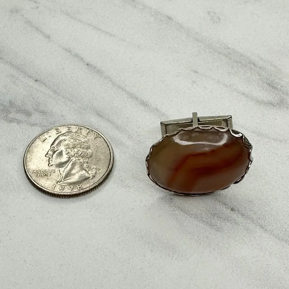 Harvey Avedon Vintage Silver Tone Cabochon Patent 2920363 Single Cufflink